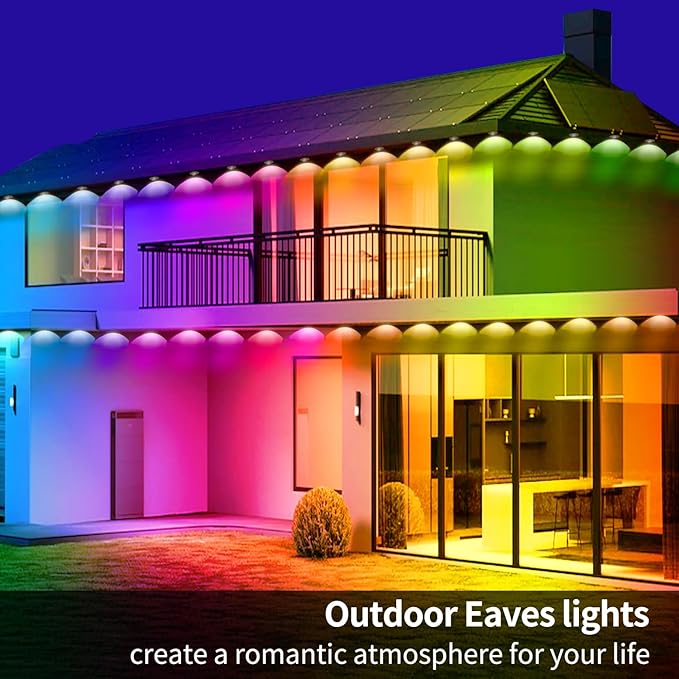 60FT Permanent Outdoor RGB LightsWaterproof Smart LED Eaves LightsPermanent Outdoor Light with App/Remote ControlMusic synchronisationfor HouseHalloweenRoofGardenChristmas Decorations