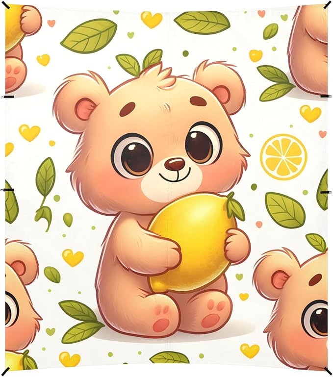 Cartoon Bear Camping Sun Shelter Beach Tent Portable Beach Sun Shade Outdoor Canopy for Camping Trips Fishing Picnic