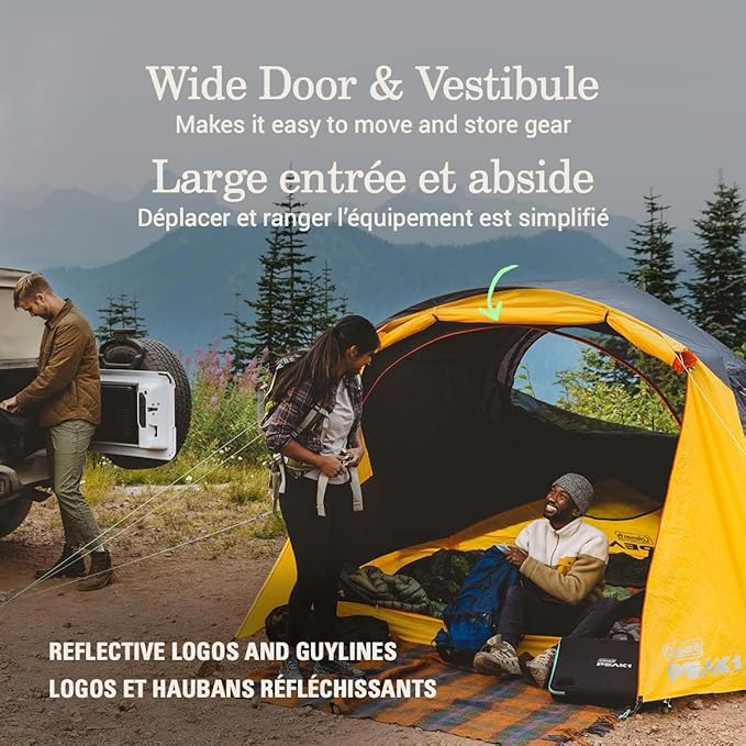 Coleman PEAK1 Premium Waterproof Backpacking Tent with Rainfly &amp Footprint Lightweight Camping Tent Withstands Winds up to 45 MPH 1/2/3/4/6 Person Sizes