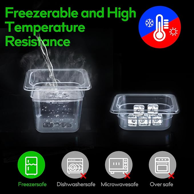 6 Pack 1/6 Size 6'' Deep Clear Food Pans with Lids Commercial Food Pans Polycarbonate Transparent Food Storage Containers Stackable Plastic Pan with Capacity Scale Restaurant Supplies Hotel Pan