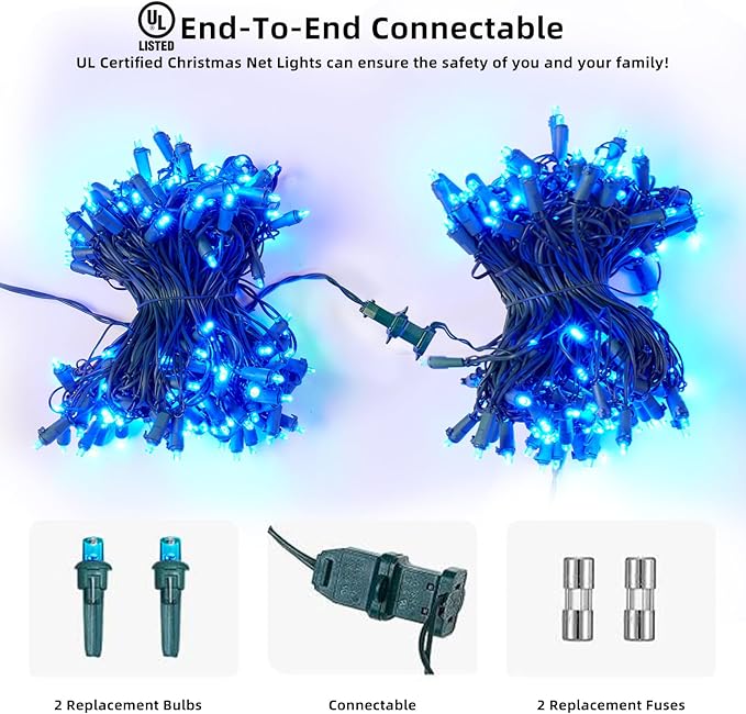 Led Christmas Net Lights Blue Outdoor Christmas Lights 160LED 5ftx7ft Waterproof Outdoor Indoor Fairy Mesh Net Light for Xmas Party Yard Patio Trees Shrubs Bushes Decorations