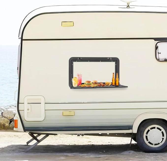 RV Foldable Table 800 X 450mm External Hanging Table Campervan Outside Picnic Wall Mounted Table for Caravans Vans Truck Campers Travel Trailers Aluminum Alloy