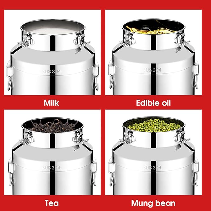 Milk Can 5L Stainless Steel Water Dispenser Bucket with Spout Locking Lid and Handle for Milk Wine Oil Honey Storage Kitchen Catering Container