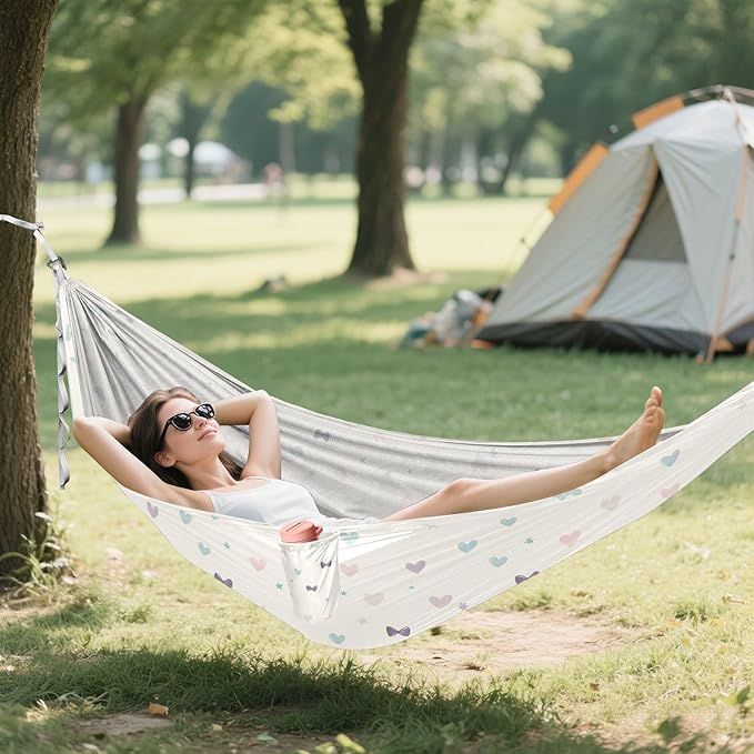 Camping Hammock Outdoor Hammocks for Outside Bow Love Heart Beach Trees Portable Lightweight with Pockets Tree Straps Indoor