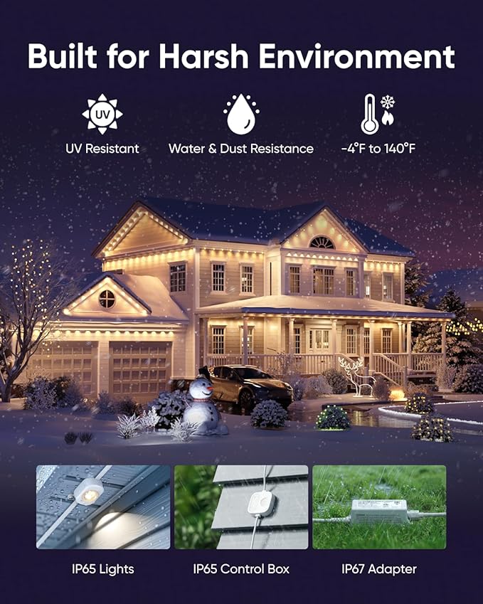 eufy Permanent Outdoor Lights E22 100ft with 60 Triple-LED Lights Smart RGBWW Daily and Holiday Up to IP67 Waterproof AI Lighting Themes for Halloween Christmas Links with Cameras Black