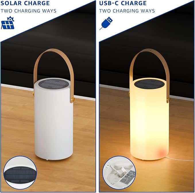 uuffoo Solar Table Lamp Outdoor Lantern 2 in 1 Rechargeable Battery Operated Portable LED Cordless Lights with Remote 8 Colors Waterproof IP44 for Patio Camping Outside/Indoor