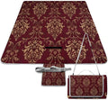Flower Maroon Gold Floral Classy Burgundy Antique Waterproof Outdoor Picnic Blanket Sandproof Beach Mat for Camping Hiking Grass Travelling