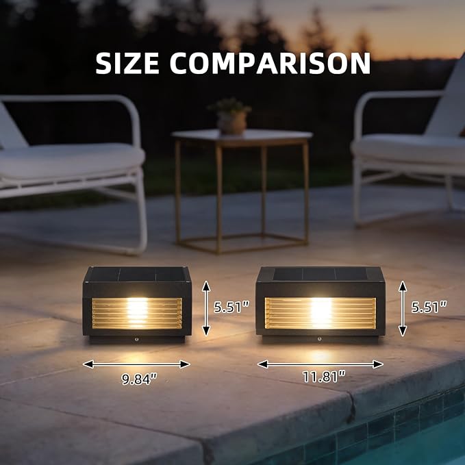 Solar Post Light11.81''x11.81'' Waterproof Column Pillar Lights Dusk to Dawn Modern Lamp Posts 3000K LED E26 Bulb Decoration Lantern for Garden Fence Patio Driveway