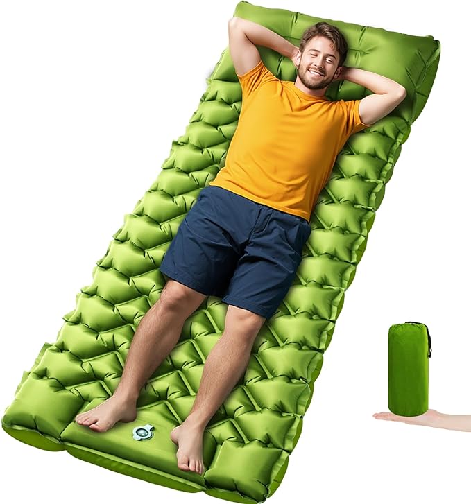 Camping Sleeping Pad Ultralight Camping Mat with Pillow Built-in Foot Pump Inflatable Sleeping Pads Compact for Travel Camping Backpacking Hiking Tent Car Camp Gear