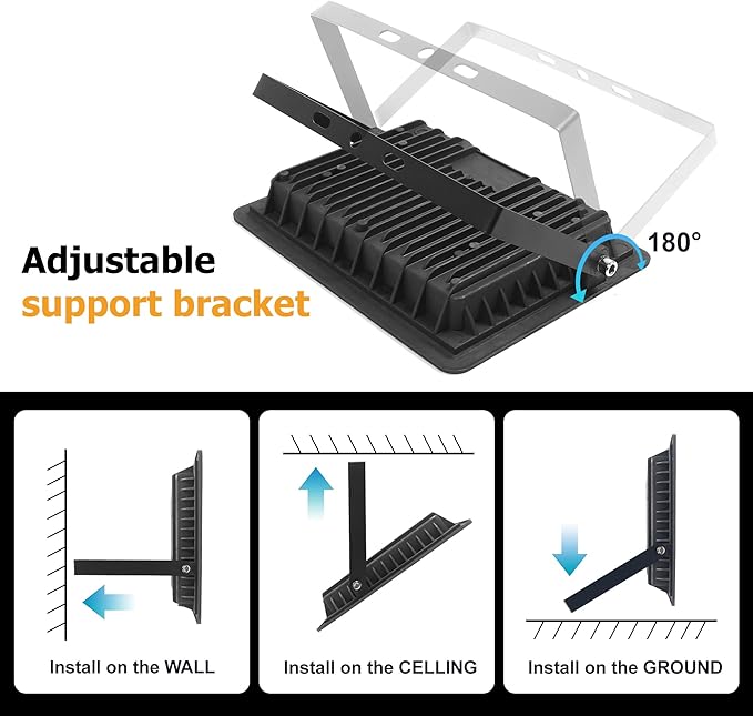 LED Flood Light 11000LM Super Bright 6500K Daylight Outdoor Security Light with Plug IP66 Waterproof for Yard Garden Court &amp Arena (100W-2Pack)