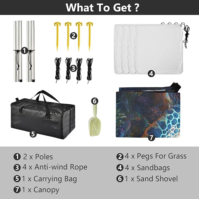 ALAZA Sea Turtle Corals Beach Tent Sun Shelter UPF50+ Protection Beach Shade Canopy w/ 4 Sandbags for Outdoor Camping Fishing Backyard Fun Picnic 10x9 ft