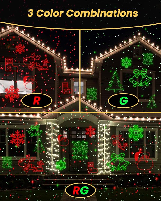 Christmas Projector Lights Outdoor 9 High-Definition Patterns Laser Light Projector with Remote and Timer Party Lights for Indoor Outdoor Garden Holiday Decoration Halloween New Year