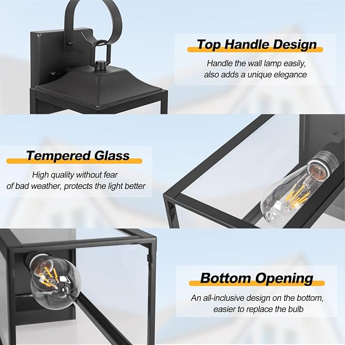 19 Large Outdoor Light Fixture 2 Pack Porch Lights Sconce Exterior Lighting Fixtures Black Outside Lights for House Modern Wall Lantern Anti Rust Outside Coach Lamps for House Doorway Garage