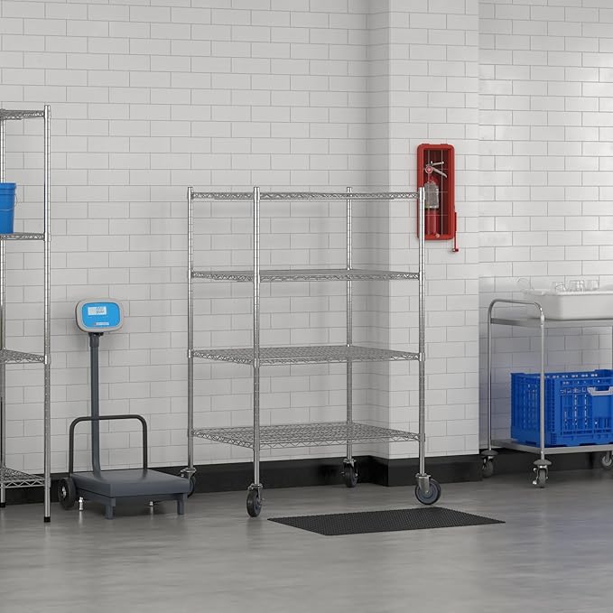 Commercial NSF Listed Chrome Mobile Wire Shelving Kit 30 x 36 x 60 with 4 Shelves Perfect for Warehouse Walk-in Refrigerator Freezer Grocery Store Restaurant Dishroom