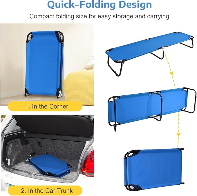Tangkula Set of 2 Folding Camping Cot Portable Camping Bed with Steel Frame Elevated Travel Military Portable Cots Bed for Adults Kids Indoor Outdoor Foldable Sleeping Cot for Nap Beach Hiking