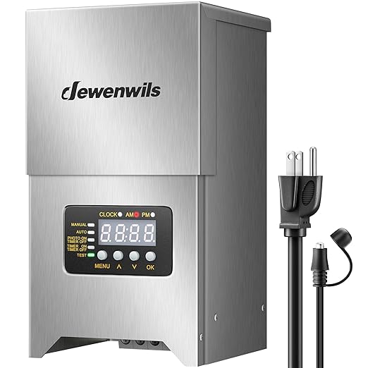 DEWENWILS 300W Low Voltage Landscape Transformer Outdoor Low Voltage Transformers with Photocell Sensor &amp Timer 120V AC to 12V/15V AC Waterproof Landscape Lighting Transformer for LED Lighting