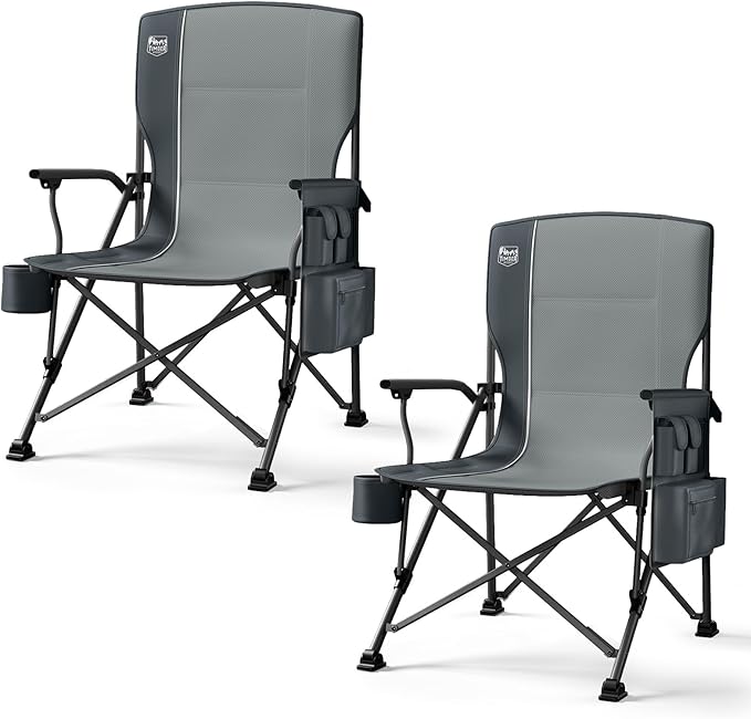 TIMBER RIDGE Oversized Folding Camping Chair High Back Heavy Duty for Adults Support up to 500lbs with Cup Holder Side Pocket Cooler Bag 2 Pack