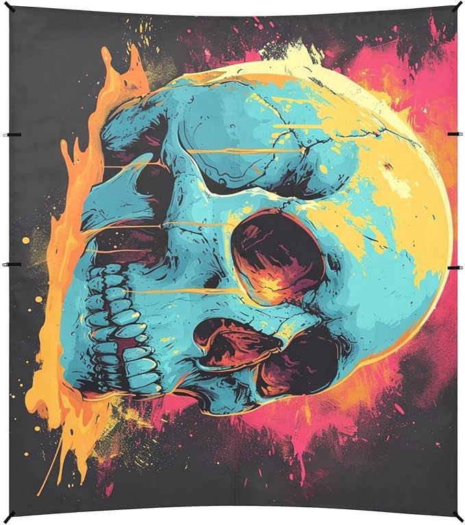 ALAZA Skull Head Art Beach Tent Sun Shelter UPF50+ Protection Beach Shade Canopy w/ 4 Sandbags for Outdoor Camping Fishing Backyard Fun Picnic 10x9 ft