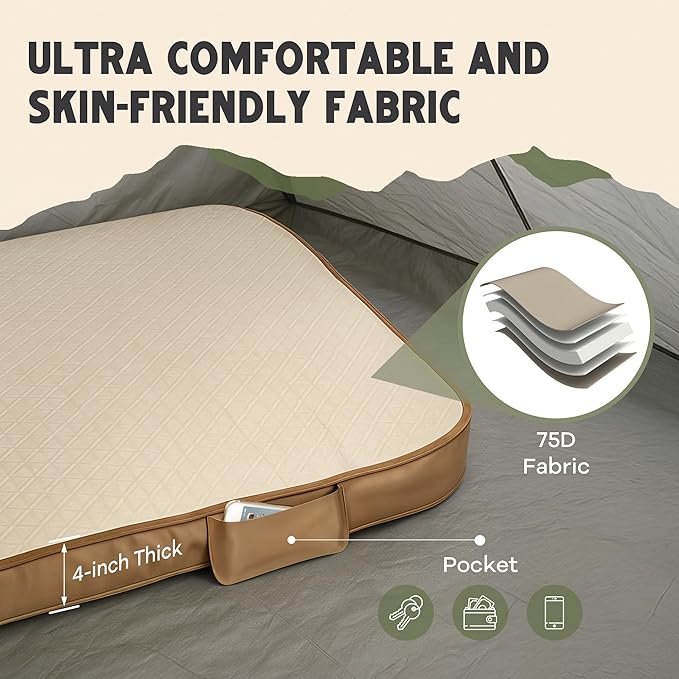 Self-Inflating Camping Sleeping Pad – 4 Wandermate Memory Foam Air Mattress for Backpacking Car Camping &amp Tents Compact and Durable