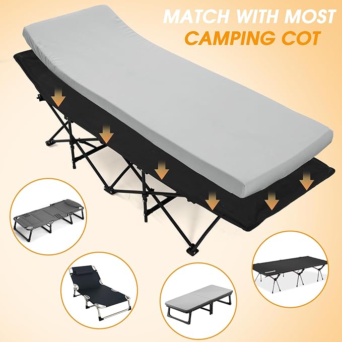 CYMULA Camping Cot Mattress 3in Memory Foam Sleeping PadSoft Warm Non-Slip Camping Mattress Topper with Retaining for AdultsPortable Roll up Pad for Travel