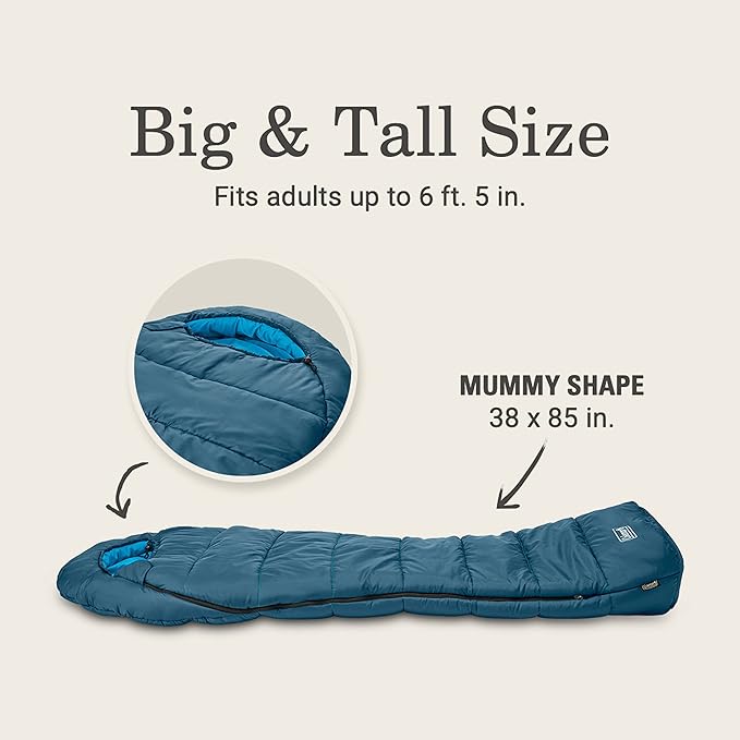 Coleman Sleeping Bag—Tidelands 30° Big &amp Tall Mummy Sleeping Bag for Adults