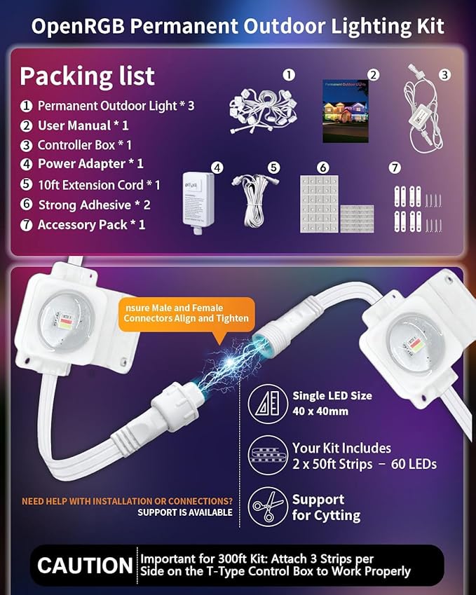 Permanent Outdoor Lights150ft RGB+IC Smart Outside Lights with 90 LED APP Control Dimmable50 Scene Modes for Outdoor Decor IP68 Waterproof Eaves Lighting for Daily Holiday Christmas Decorations