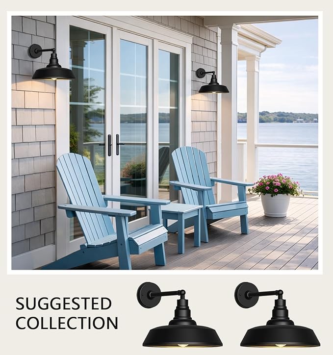 12 Outdoor Gooseneck Barn LightBlack Farmhouse barn Wall Light Waterproof Exterior Light Fixture for Garage Porch Patio or Shed