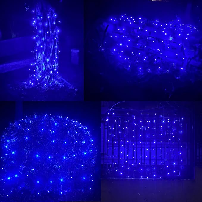 LED Christmas Net Lights Outdoor UL Certified 144LED 6ftx6ft Green Wire Connectable Waterproof Mesh Light for Christmas Party Yard Shrubs and Bushes Decorations (Blue)