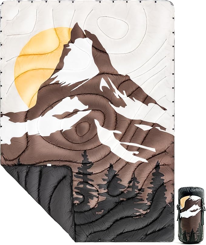 ONETIGRIS Ultralight Camping BlanketWaterproof Stadium Blanket Poncho Packable Puffy Quilt Puffy Printed Camping Blanket with Snap Buttons &amp Corner Loops