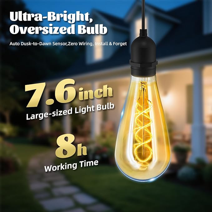 Hanging Solar Lights Glass Edison Bulbs Solar Powered Lantern