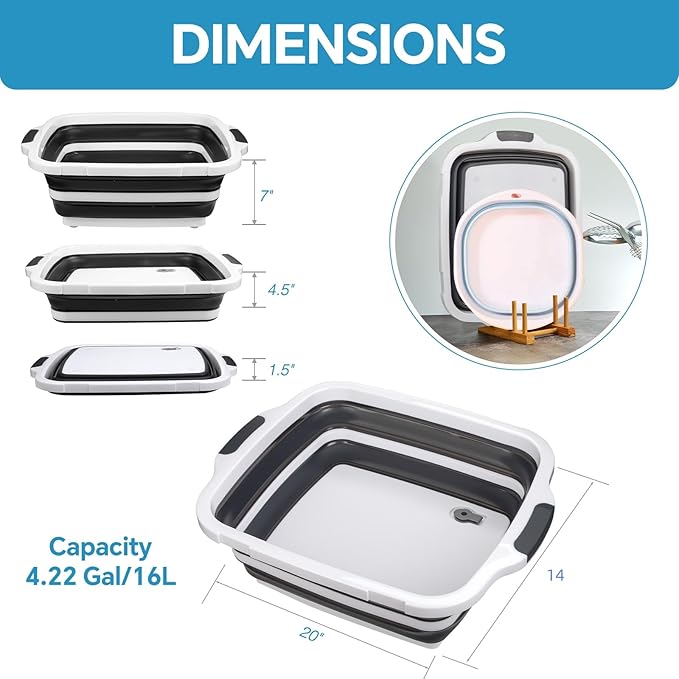Collapsible BBQ Prep Tub for Meal Prep MarinatingFood Storage picnics camping barbecuescutting fruits and vegetables - Includes Cutting Board and Locking Lid(X-Large) Black