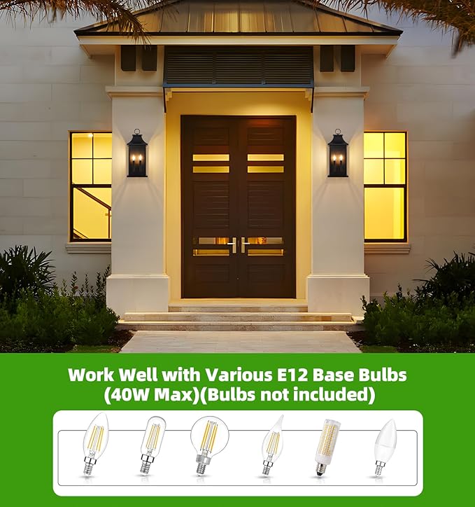 tewei 22'' Large Outdoor Wall Light Porch Light Outdoor Wall Sconce Lantern 2-Light Black Exterior Lighting Fixture Wall Mount Outside Light for House Garage 1-Pack