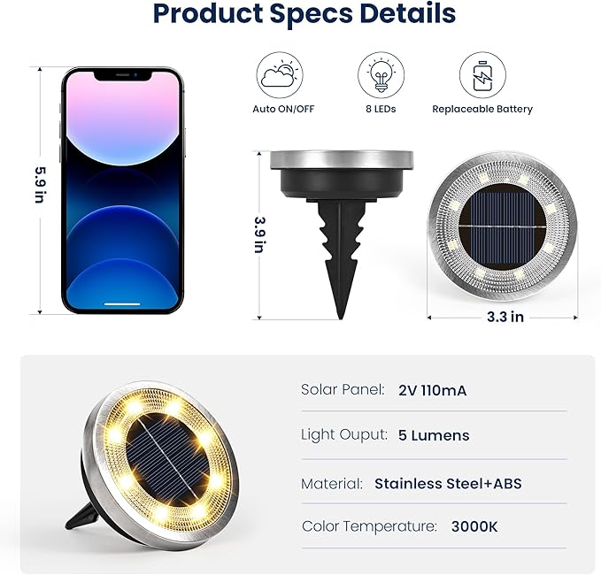 SOLPEX 16 Pack Solar Ground Lights Outdoor Waterproof Solar Powered Pathway Lights Landscape Lighting for Garden Walkway Driveway Backyard Decor (Warm White)