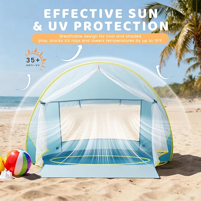 Baby Beach Tent Pop Up Play Tent for Infants UV Protection Sun Shelter for Toddlers Infant Portable Sun Shade