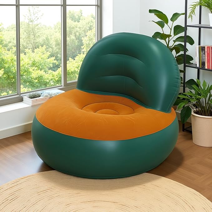 Single Person Recliner with Backrest Comfortable L-Shaped Design Fast Inflation for Camping and Beach Folding Storage PVC Lazy Sofa Inflatable Couch