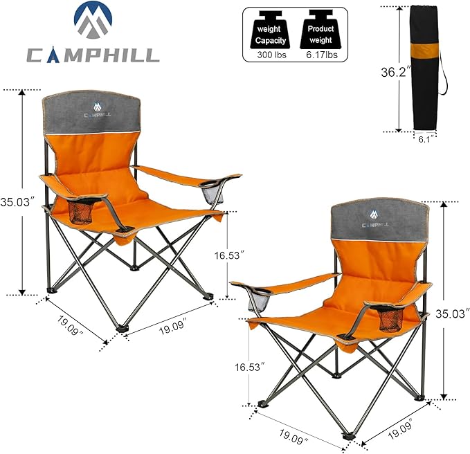 CAMPHILL Camping Chair Set of 3 Outdoor Folding Camping Chairs for Heavy People with Cup Holder &amp Carry BagCollapsible Chair Include One Sofa Chair and Two Single ChairSupport up to 500lbs