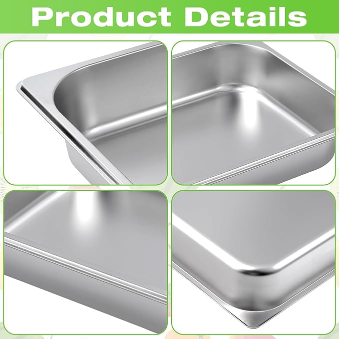 2 Pack Hotel Pans Half Size 2.5 Inch Deep Food Pan Stainless Steel Steam Table Pans Commercial Half Pans for Hotel 1/2 Size Steam Pan for Chafing Dishes Buffet Restaurant Catering Supplies