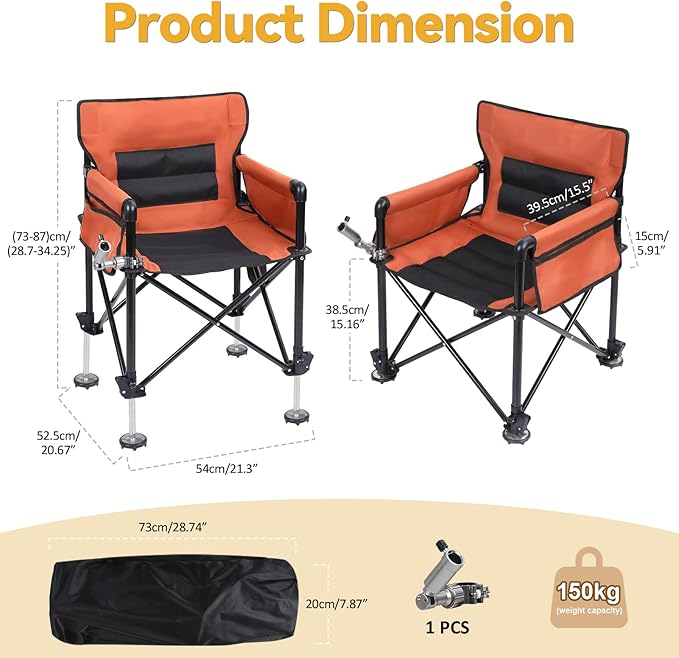 Camping Chair for Adults with Rod Holder Bait Tray Fish Guard 220lbs Capacity Portable Folding Complete Set Outdoor Heavy Duty Fishing Accessories Gear