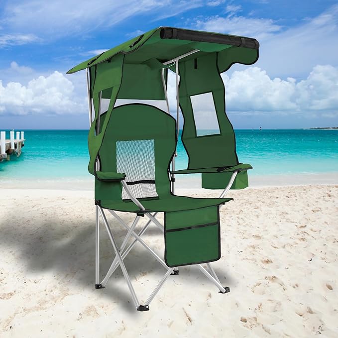 PLKO Camping Chairs with Canopy Portable Quad Lawn Chair for Adults Folding Recliner Chair with Cup Holder Outdoor Events and Shade- Support 330 LBS