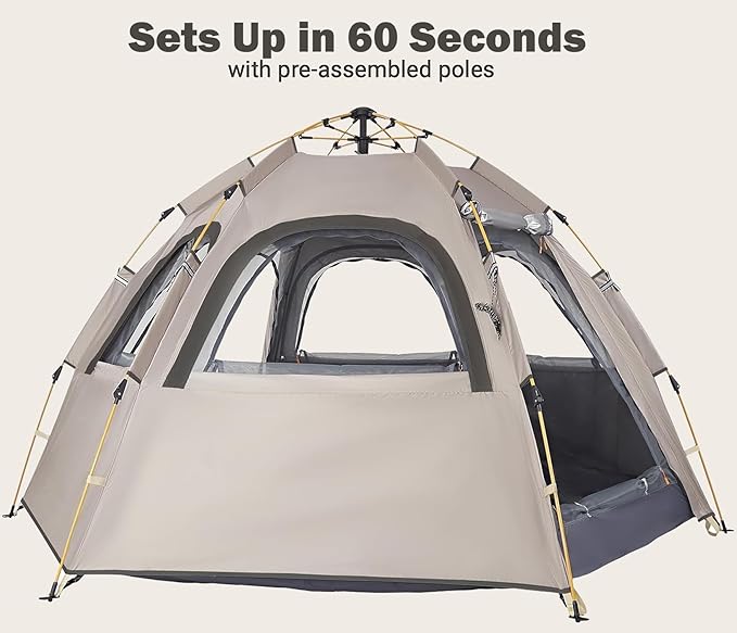 Camping Tent with Instant Setup 2/3 Person Weatherproof Easy Quick Set Up in 60 Seconds with Rainfly Backpack Tent for Family Camping &amp Hiking Upgraded VentilationCenter Height 66-inch