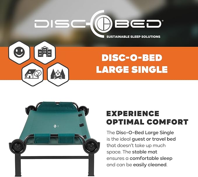 Disc-O-Bed Large Outdoor Modular 1 Person Single Camping Cot Portable Bed for Adults Sleep Solution for Tents Green