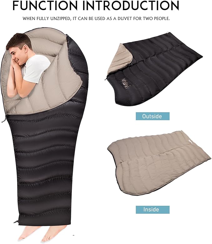 Down Sleeping Bag Ultralight Mummy Backpacking Sleeping Bags for Adults Camping Hiking Outdoor with 600 Fill Power Duck Down