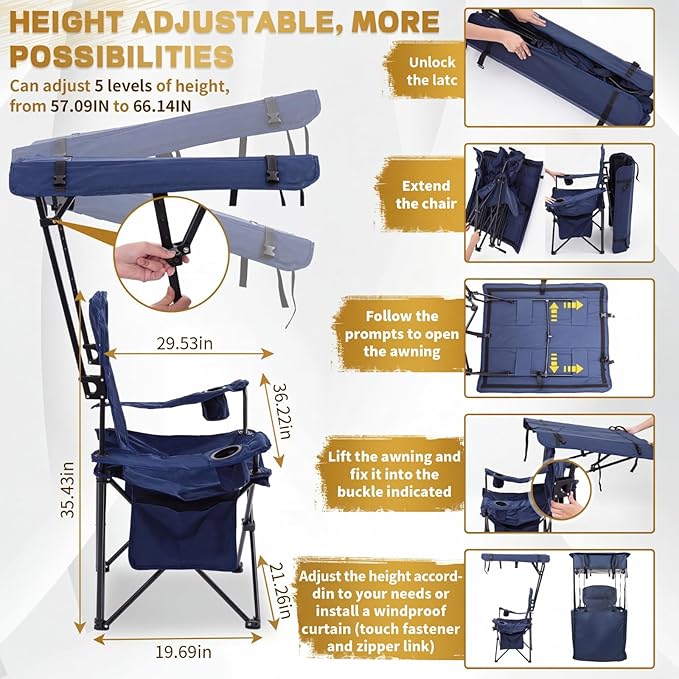 Juexica Camping Chair with Canopy Shade Outdoor Folding Chair with Adjustable Shade 4 Removable Curtains Sports Portable Camping Seat for Cold Weather Fishing Beach 1 Person