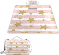 MNSRUU Picnic Blanket Waterproof Foldable Gold Glittering Stars Large Outdoor Picnic Beach Camping Blanket Travel Mat Shoulder Strap Tote Rectangle 57x59in