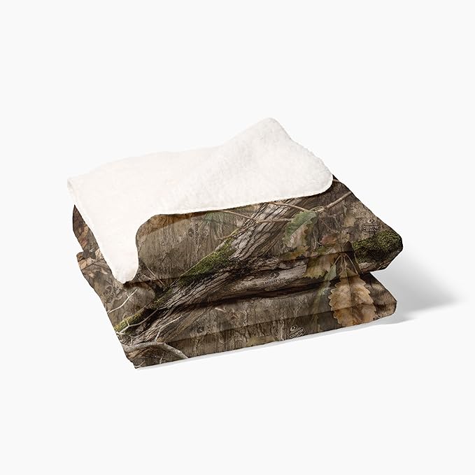 Mossy Oak Graphics Personalized Sherpa Blanket – Custom Photo &amp Text Blanket with Camo Border Hunting or Outdoorsman Gift - Mossy Oak Country DNA Pattern 60x80 1 Sided Printing