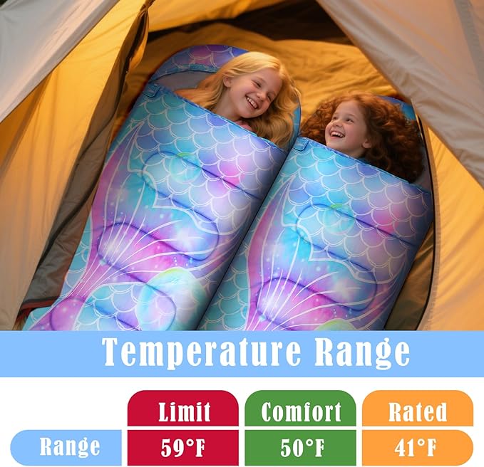 Sleeping Bag for Kids Girls Boys 3 Season Warm Lightweight Kids Sleeping Bag Waterproof Portable for Camping Outdoors Travel