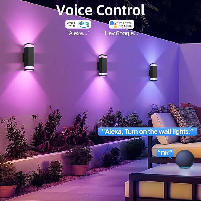 SHIMR Smart RGB Outdoor Wall Light WiFi App Control Color Changing Up Down Exterior Sconce with Dusk to Dawn Sensor Waterproof LED Wall Mount Light Fixture Works with Alexa &amp Google Black Fini