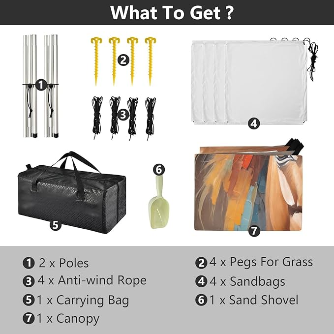 Oil Painting Horse Beach Tent Sun Shelter 9.2' x 10.5' Beach Canopy with 4 Sandbags 4 Stability Poles Sand Shovels - Tent Canopy for Beach Camping Fishing Picnics