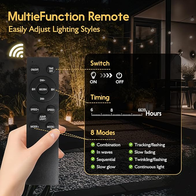 Outdoor String LED Patio Lights - 30Ft 9M Outside Waterproof Light with Remote Dimmable S14 Shatterproof Bulb Connectable Hanging Outdoor Electric Lighting for Backyard Yard Gazebo Porch Party