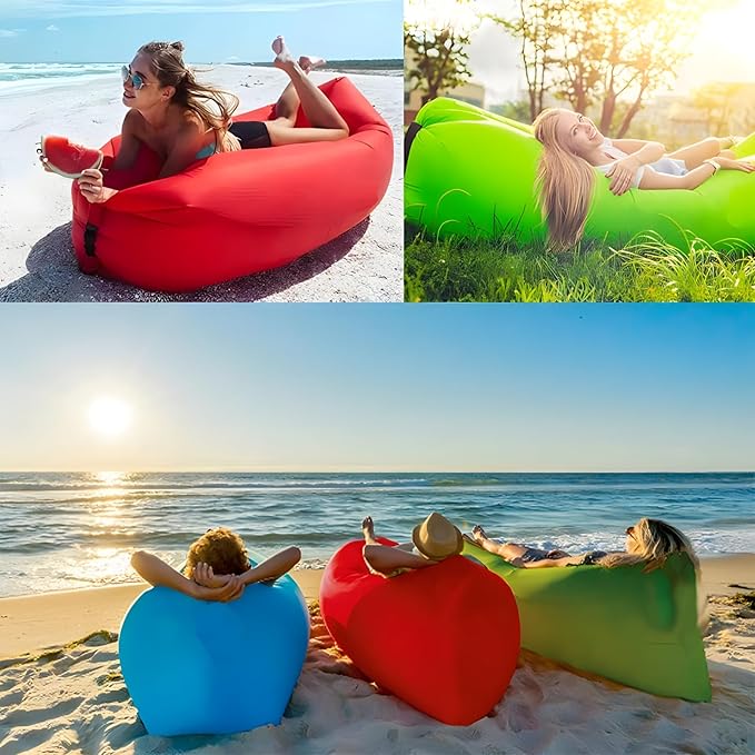 Inflatable Couch Air Sofa Hammock Portable Waterproof Anti Air Leaking Design Camping Chair for Traveling Beach Picnics &amp Music Festivals Camping (Red)